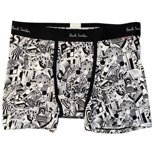 Paul Smith Size Small Boxer Brief Long Trunks Black and White Geo NWT‎